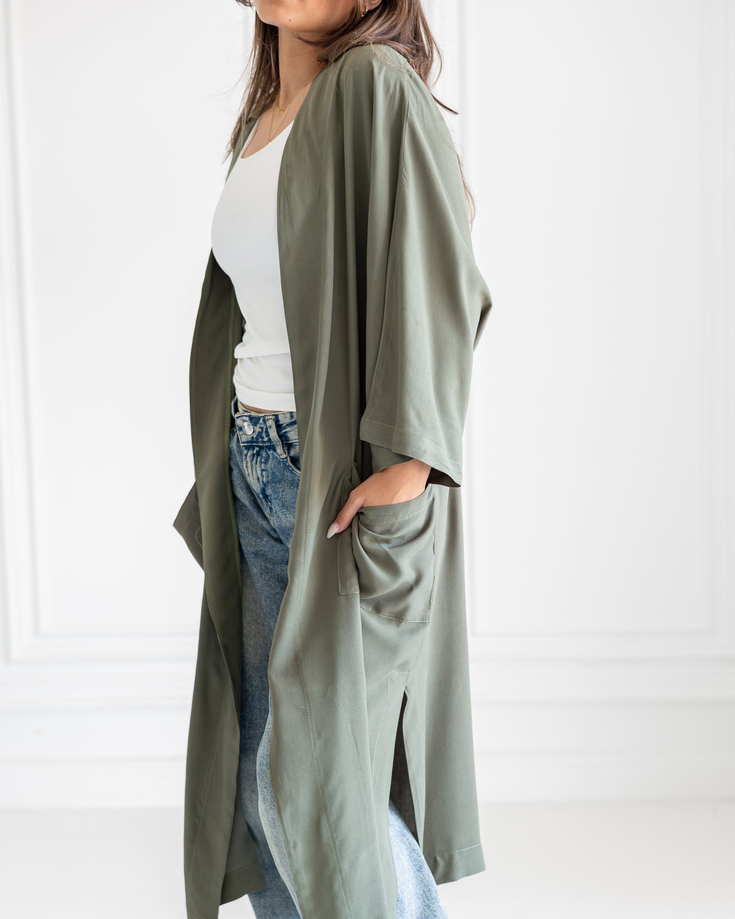 The Mira Cardigan in olive