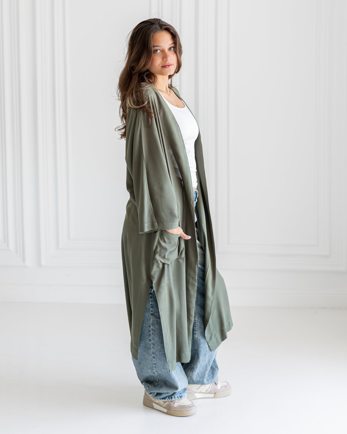 The Mira Cardigan in olive