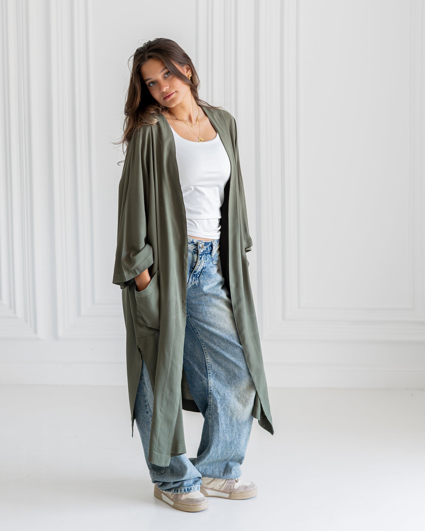 The Mira Cardigan in olive